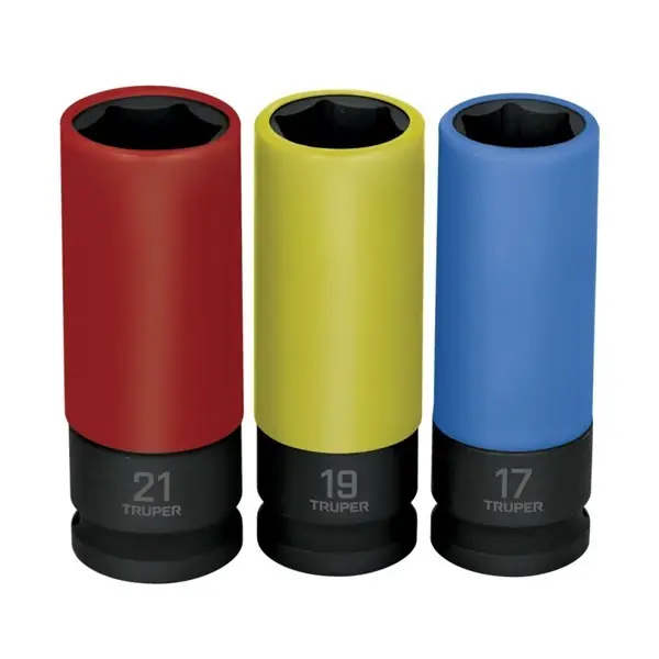 TRUPER JDI-1/2X3MP Gépi dugókulcs készlet kerékanyákhoz színes polimer betéttel, 1/2", 17 / 19 / 21 Biztonságos fizetés