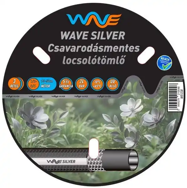 WAVE SILVER 3 rétegű szöveterősítésű csavarodásmentes kerti locsolótömlő, 1/2" 25m (WS1225) (TFA) Prémium