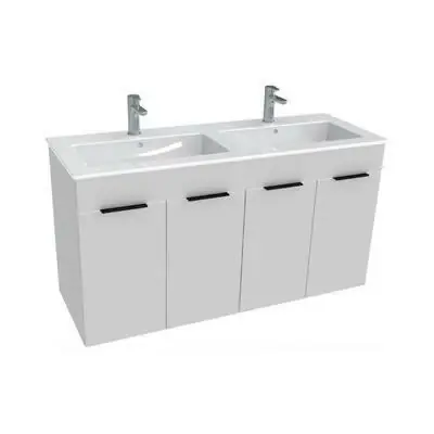 Utolsó esély Jika Cube 120 alsószekrény dupla mosdóval, 4 ajtós, selyemfényű fehér, 116x42,2x60,7 cm ( H4536611763001 )