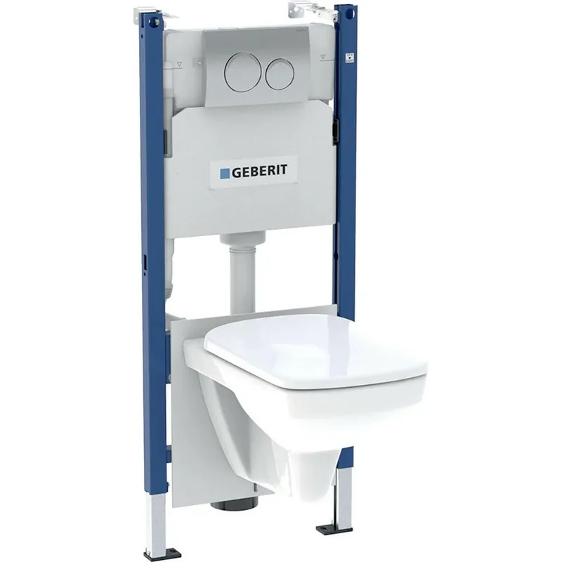 Gyors szállítás Geberit Duofix Basic WC-tartály csomag, Delta20 króm nyomólap, Selnova Square WC + ülőke (2 doboz)