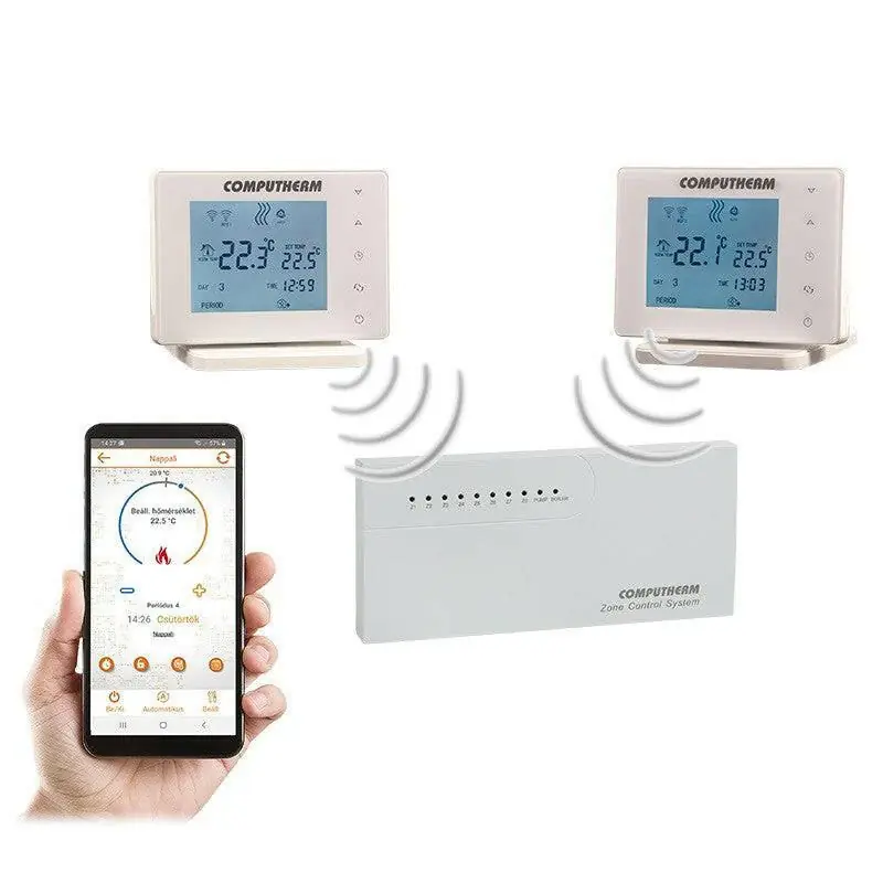 COMPUTHERM E800RF multizónás Wi-Fi termosztát 2db vezeték nélküli érintőgombos vezérlőkkel Vásárlói kedvenc