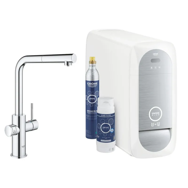 Grohe Blue Home L-kifolyós kezdőkészlet S-es méretű filterrel, kihúzható fejjel, króm (31539000) Biztonságos fizetés