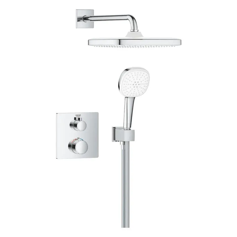 Gyors kiszállítás Grohe Grohtherm zuhanyrendszer falsík mögötti, Tempesta Cube kézi és fejzuhannyal (1039950000)