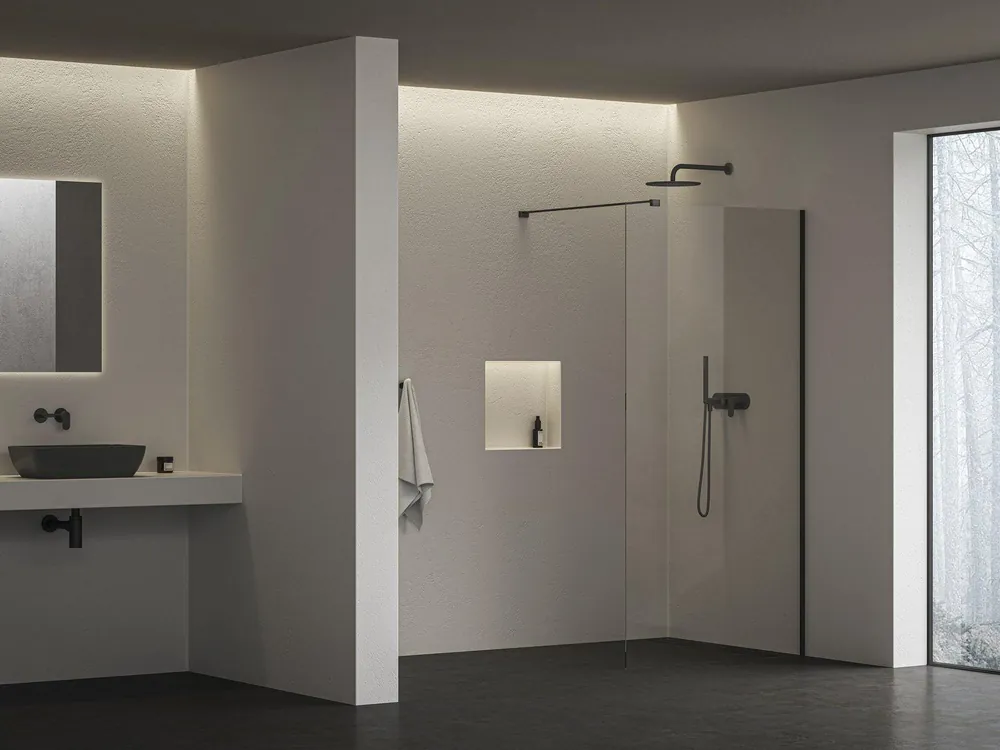 Vedd meg online Ravak Walk In Wall Air - 120 zuhanykabin fekete +transparent, merevítővel (GW9WG0300Z1C)