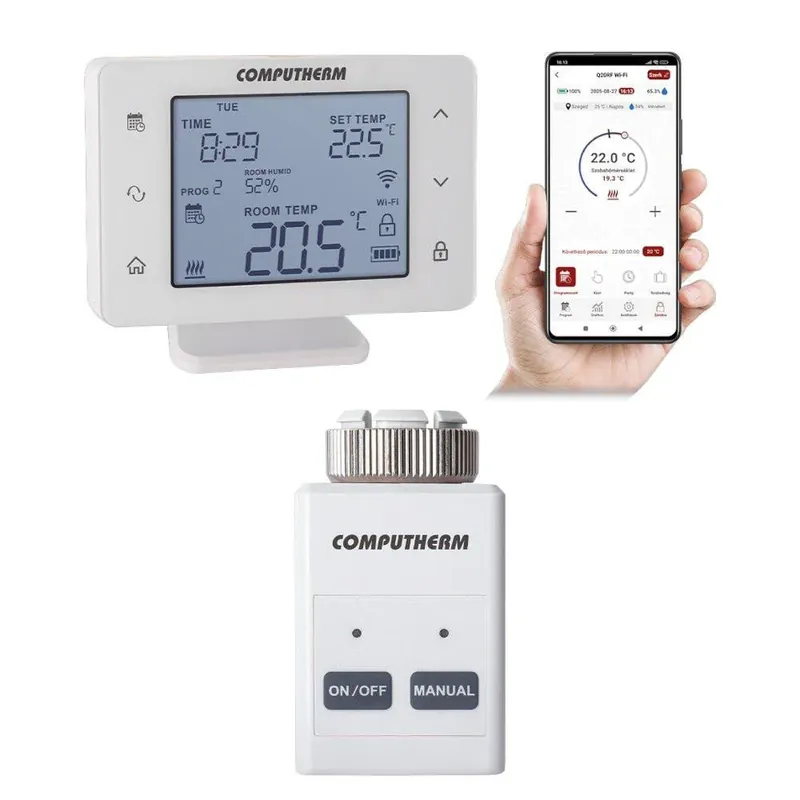 COMPUTHERM Q12RF állítómű + Q20RF Wi-Fi (TX) termosztát (párban) (Q12RF + Q20RF Wi-Fi (TX)) Szuper akció