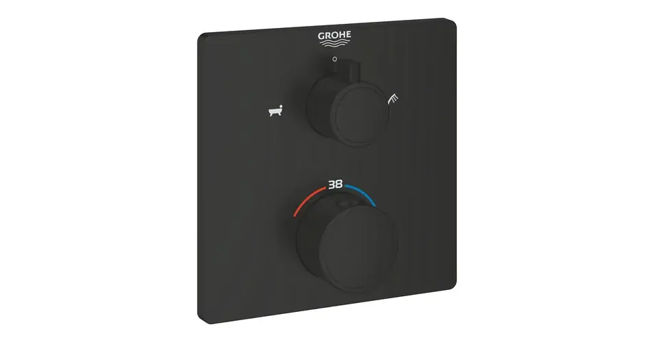 GROHE Grohtherm termosztátos kád keverő 2 kimenethez, beépített elzáró/váltó szeleppel, matt fekete Kedvezmény