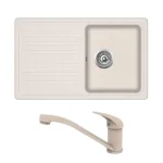 Olcsóbb EVIDO Home 45S gránit mosogató, 765×460 mm + Evido Pinguin csaptelep, bézs