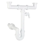 Kétmedencés csőszifon 6/4", leeresztőszelep nélkül, mosógép csatlakozóval, Ø40 mm-es elfolyással Olcsó