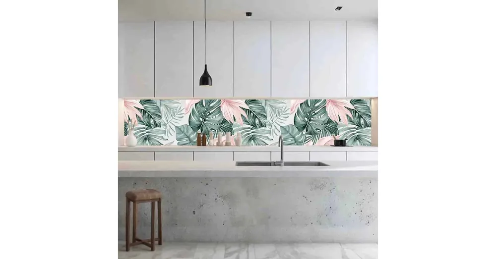 Szezonális akció Konyhai hátfal Wallplex falburkoló Pasztell Pálmalevél 60x120cm