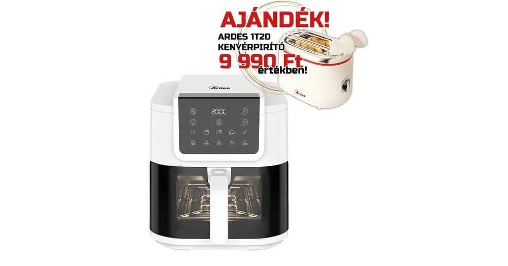 ARDES ARFRYA08LVW 8 literes Air Fryer forrólevegős sütő ajándék ARDES 1T20 kenyérpirítóval Biztonságos vásárlás