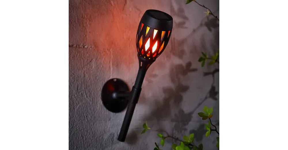 Szezonális akció LED-es szolár lámpa - leszúrható / fali / szabadonálló - lángeffekt - 12 sárga LED - 90 x 410 mm