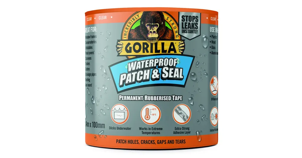 Biztonságos fizetés Gorilla WATERPROOF PATCH & SEAL TAPE CLEAR átlátszó 2,4m x 100mm Vízálló Foltozó és Tömítő Ragasztószalag