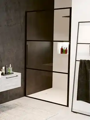 Riho, Grid GB1090000, Zuhanyajtó, natúr üveg, fekete keret, 90 cm Olcsóbb