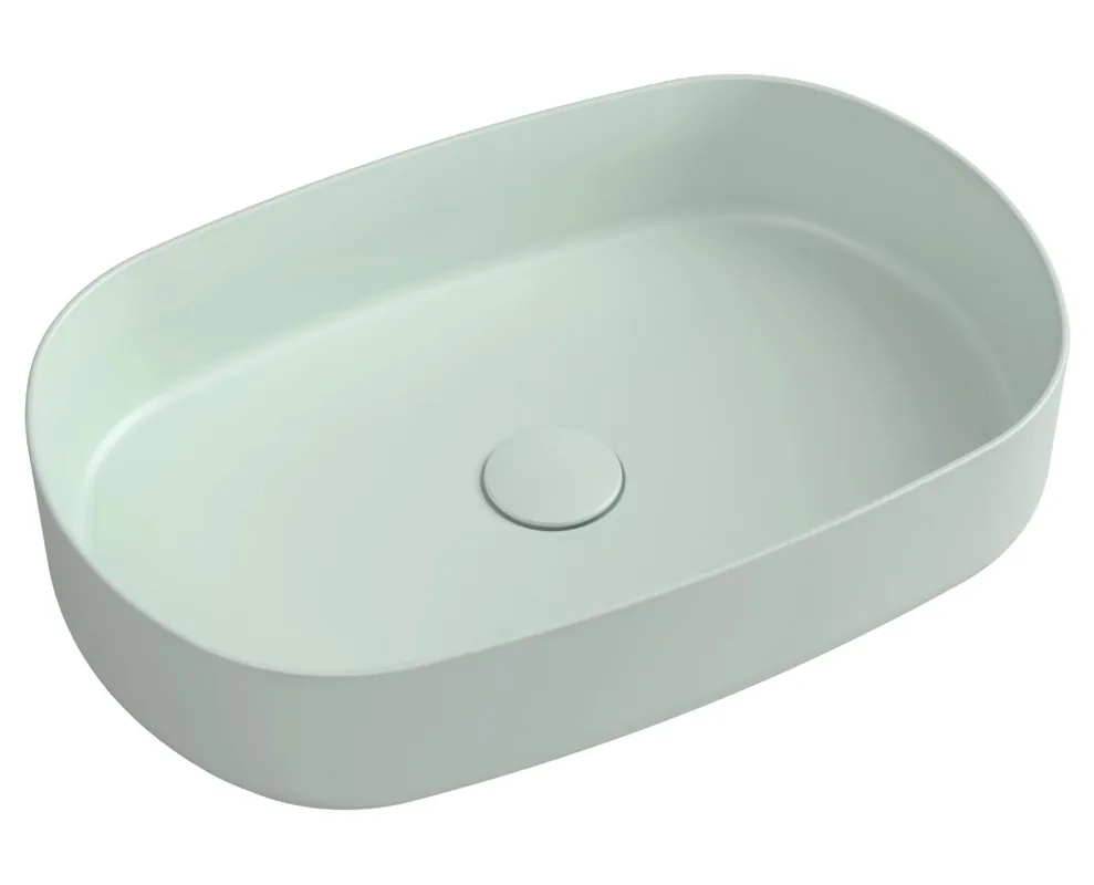 Mosdó, Sapho Infinity Oval 10NF65055-2T, pultra ültethető, csaplyuk nélkül, matt mentol, 55 cm Korlátozott ajánlat