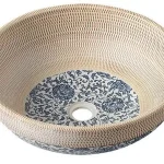 Gyors kiszállítás Mosdó, Sapho, Prior PI011, csaplyuk nélkül, bézs, kék mintával, átmérő: 42 cm
