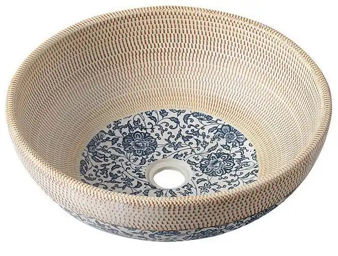 Gyors kiszállítás Mosdó, Sapho, Prior PI011, csaplyuk nélkül, bézs, kék mintával, átmérő: 42 cm