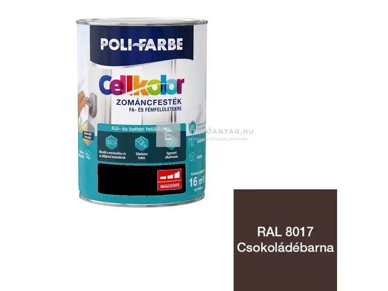 Olcsó Poli-Farbe Cellkolor magasfényű zománcfesték RAL 8017 csokoládébarna 0,8 l