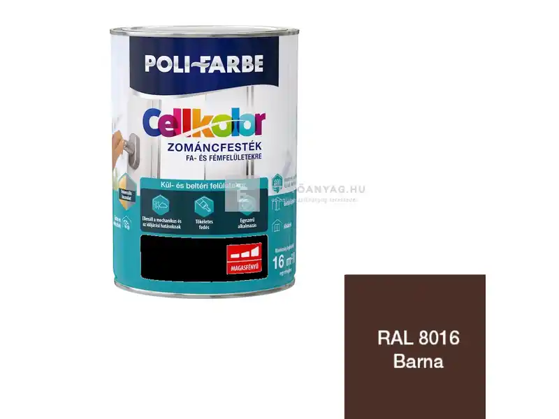 Olcsóbb Poli-Farbe Cellkolor magasfényű zománcfesték RAL 8016 barna 5 l