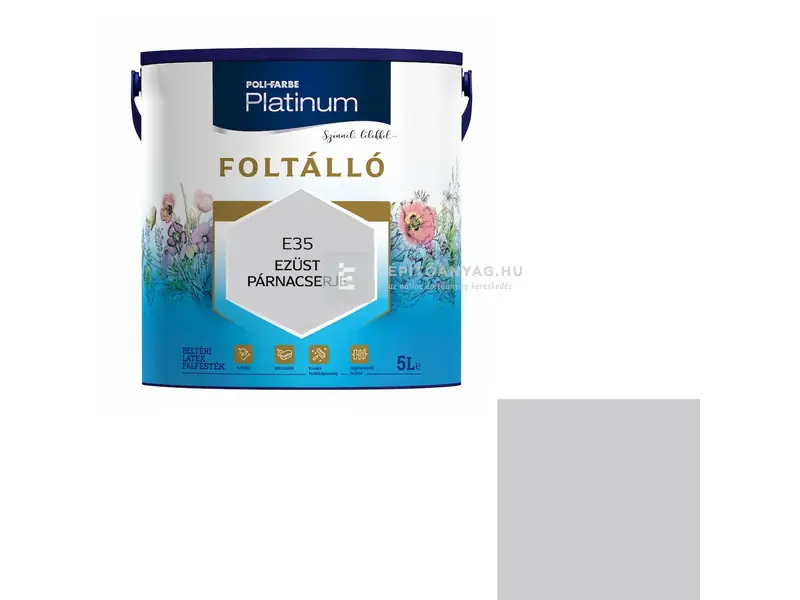 Legnépszerűbb Poli-Farbe Platinum Foltálló beltéri falfesték E35 ezüst párnacserje 5 l