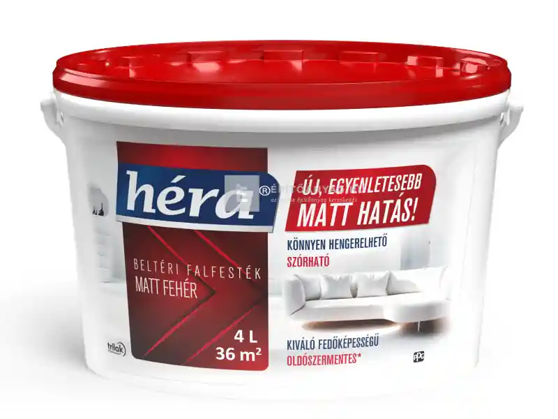 Bestseller Trilak Héra Beltéri falfesték, új piros tetős 4 l, matt fehér