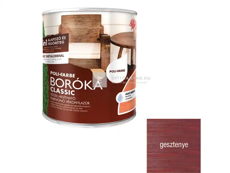 Poli-Farbe Boróka Classic vízzel hígítható alapozó és vékonylazúr gesztenye 0,75 l Biztonságos fizetés
