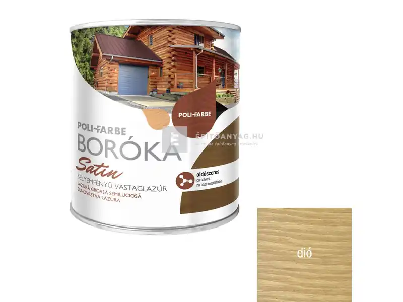 Alacsony ár Poli-Farbe Boróka Satin oldószeres, selyemfényű vastaglazúr dió 0,75 l