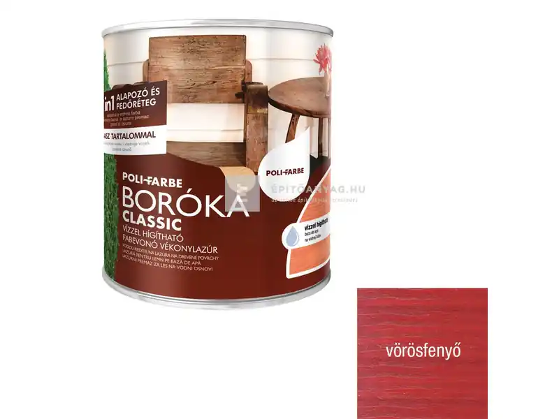Vedd meg most Poli-Farbe Boróka Classic vízzel hígítható alapozó és vékonylazúr vörösfenyő 0,75 l