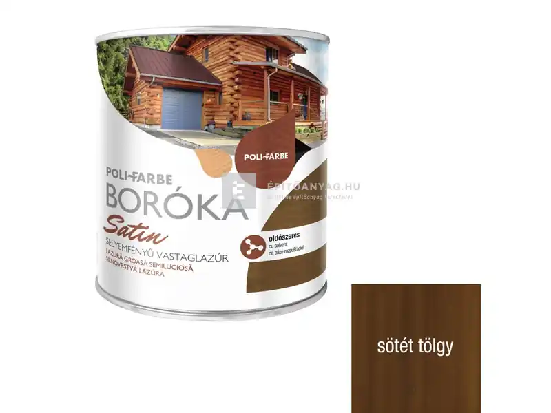 Poli-Farbe Boróka Satin oldószeres, selyemfényű vastaglazúr sötét tölgy 2,5 l Akciós ár