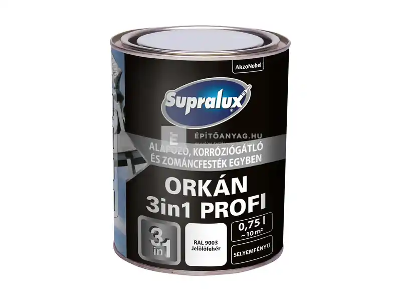 Supralux Orkán 3in1 Profi zománcfesték fémre, selyemfényű RAL 9003 fehér 0,75 l Azonnali szállítás