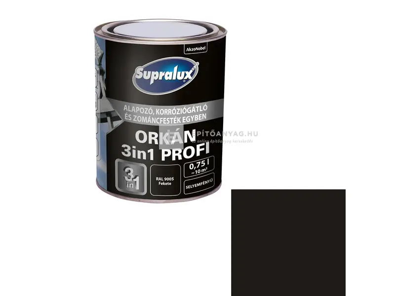 Supralux Orkán 3in1 Profi zománcfesték fémre, selyemfényű RAL 9005 fekete 0,75 l Prémium