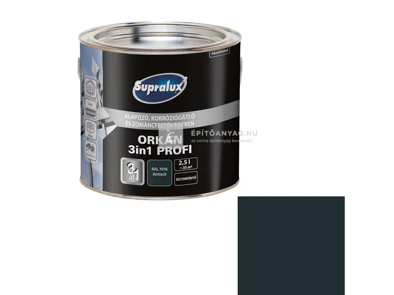 Bestseller Supralux Orkán 3in1 Profi zománcfesték fémre, selyemfényű RAL 7016 antracit 2,5 l