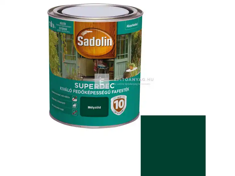 Vedd meg online Sadolin Superdec vizesbázisú fafesték selyemfényű mélyzöld 0,75 l