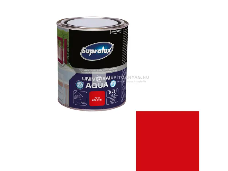 Supralux Universal Aqua zománcfesték selyemfényű RAL 3020 piros 0,75 l Prémium