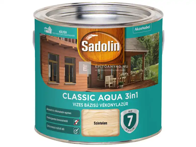 Azonnal elérhető Sadolin Classic Aqua vékonylazúr selyemfényű színtelen 2,5 l