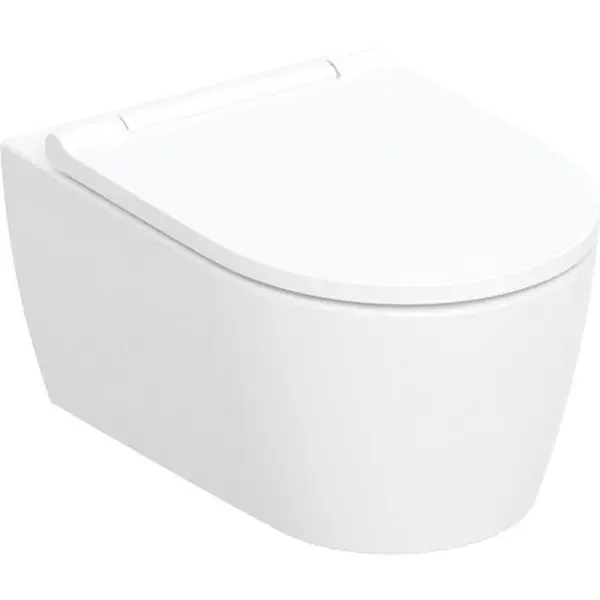 Geberit ONE fali WC mélyöblítésű, zárt forma, TurboFlush, WC-ülőkével: WC-kerámia: fehér / KeraTect , Design takarólap: fehér Gyors kiszállítás