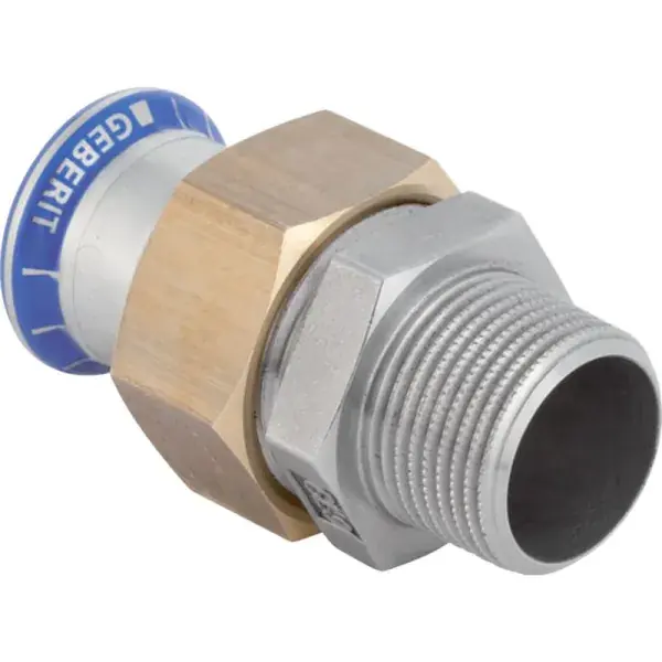 Prémium Geberit Mapress rozsdamentes acél külső menetes átmeneti csatlakozó idom: d=18mm, R=3/4″