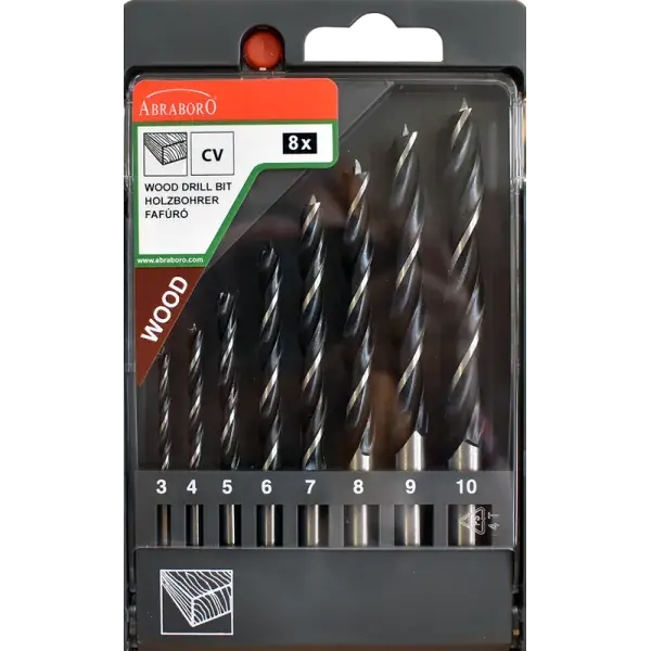 Expressz kézbesítés Abraboro Fafúró készlet, rövid, (8db), 3-10mm