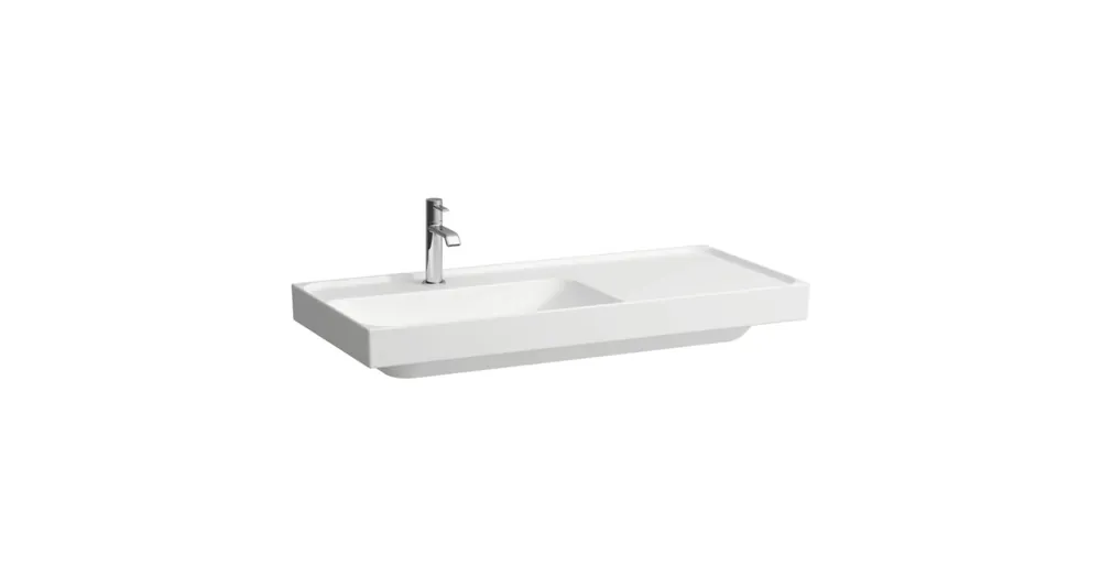 Kihagyhatatlan ajánlat Laufen MEDA Mosdó 100 × 46 cm, jobb polcos, túlfolyónyílás nélkül, egy csaplyukkal, Matt Fehér H8171187571111