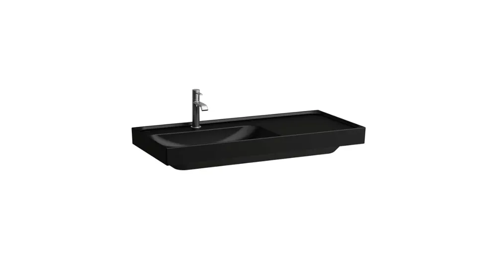 Akciós ár Laufen MEDA Mosdó 100 × 46 cm, jobb polcos, túlfolyónyílás nélkül, egy csaplyukkal, Matt Fekete H8171187161111