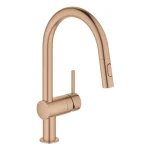 Grohe Minta egykaros mosogató csaptelep kihúzható zuhanyfejjel, brushed warm sunset 32321DL2 Biztonságos fizetés