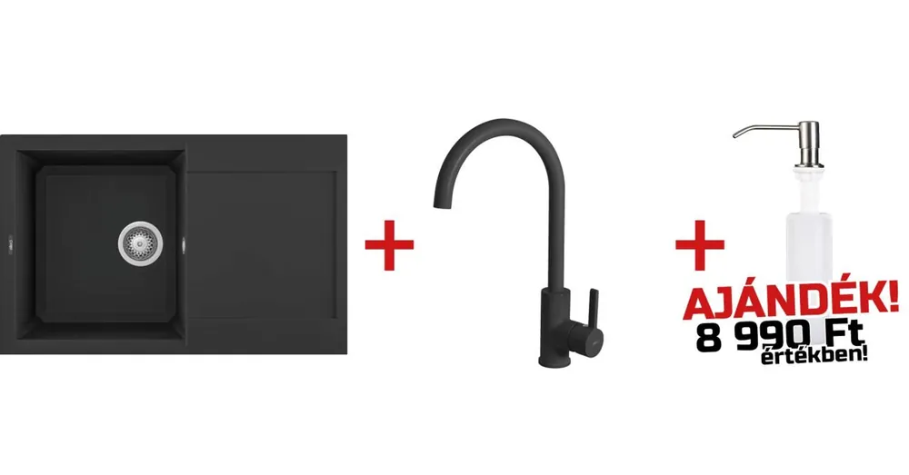 Prémium ELLECI - EASY3 szett - mosogató + csaptelep + ajandék mosogatószer-adagoló - EASY3SZETT