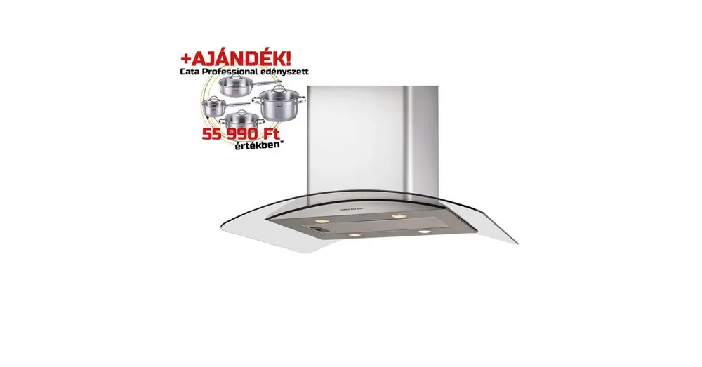 Szuper akció Cata - Páraelszívó Isla gamma 900 X/D inox-üveg LED + Cata PROFESSIONAL edényszett - 02025205p