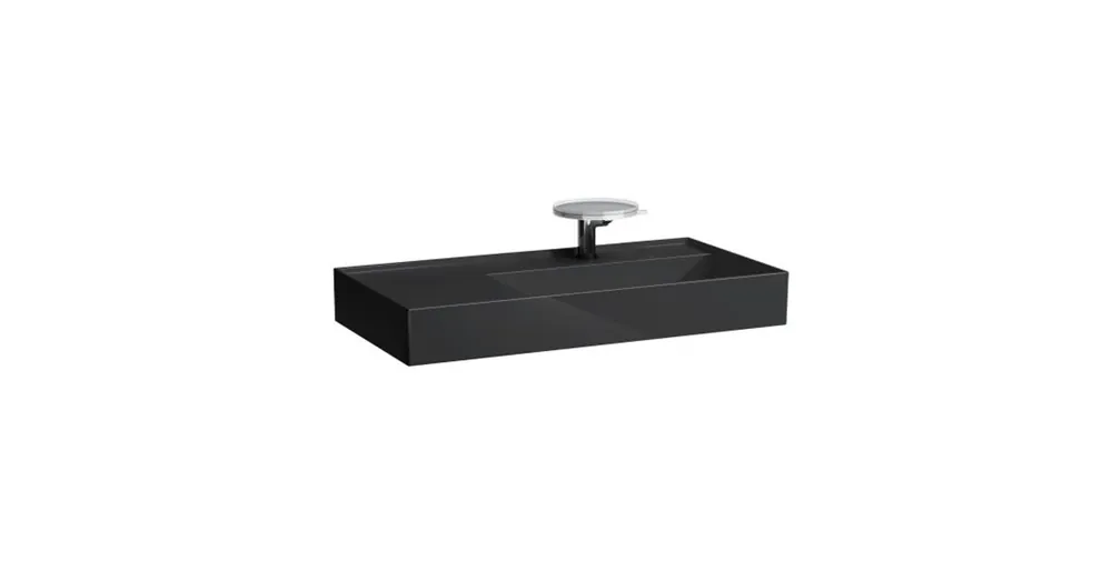 LAUFEN KARTELL BY LAUFEN Mosdó, polcfelület bal oldalon, speciálisan fedett lefolyóval túlfolyónyílás nélkül, csaplyuk nélkül , Fényes fekete H8103390201121 Azonnali szállítás