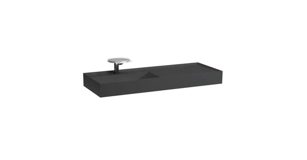 Akció LAUFEN KARTELL BY LAUFEN Ráépíthető mosdó, pult jobb oldalon, speciálisan fedett lefolyóval túlfolyónyílás nélkül, csaplyuk nélkül , Graphite matt H8133327581121