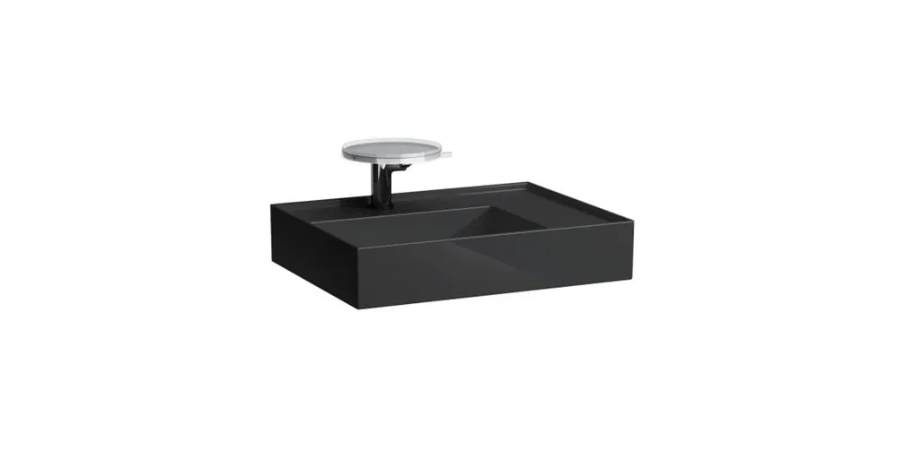 LAUFEN KARTELL BY LAUFEN Mosdó, polcfelület jobb oldalon, speciálisan fedett lefolyóval túlfolyónyílás nélkül, csaplyuk nélkül , Fényes fekete H8103340201121 Árcsökkenés