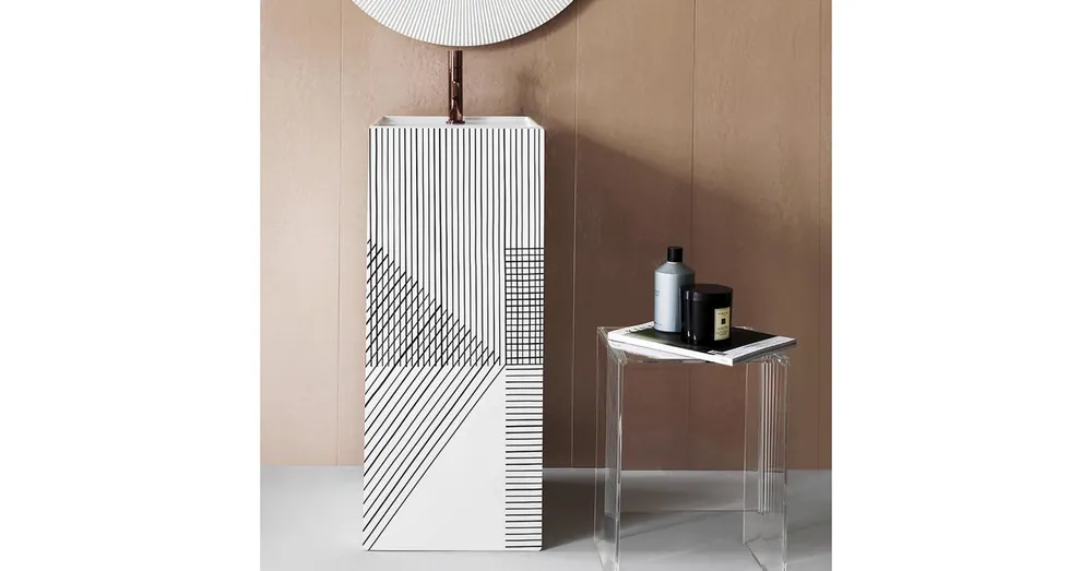 Árcsökkenés LAUFEN KARTELL BY LAUFEN Szabadon álló mosdó, speciális rejtett lefolyóval három csaplyukkal, túlfolyónyílás nélkül , Vonalmintás, szürke H811331D011581