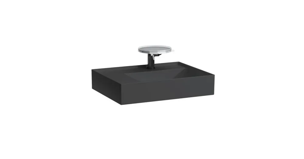 Különleges ajánlat LAUFEN KARTELL BY LAUFEN Mosdó, polcfelület bal oldalon, speciálisan fedett lefolyóval három csaplyukkal, túlfolyónyílás nélkül , Graphite matt H8103357581581