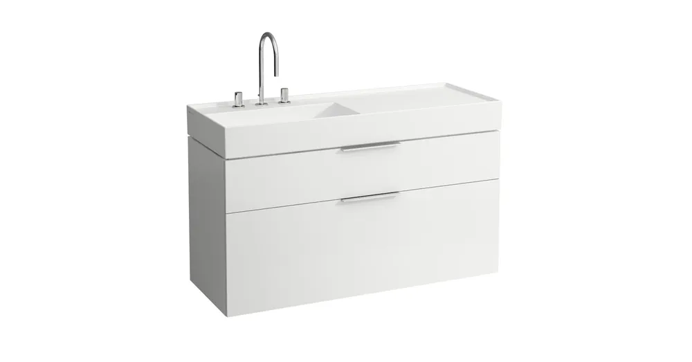 Ajánlat LAUFEN KARTELL BY LAUFEN Ráépíthető mosdó, pult jobb oldalon, speciálisan fedett lefolyóval három csaplyukkal, túlfolyónyílás nélkül , Fehér H8133320001581