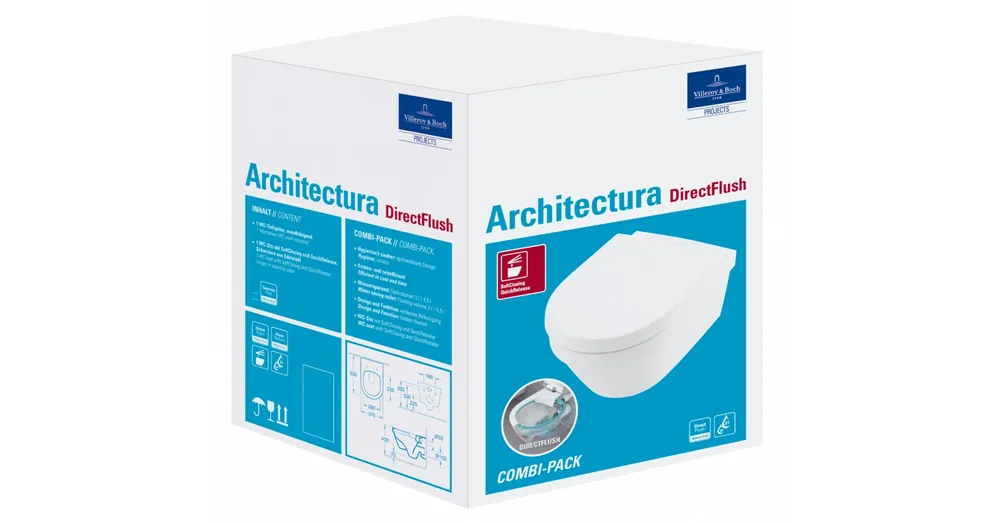 Villeroy & Boch Architectura falra szerelhető perem nélküli DirectFlush wc, ülőkével, kombipack CeramicPlus felülettel - 4694HRR1 Utolsó esély