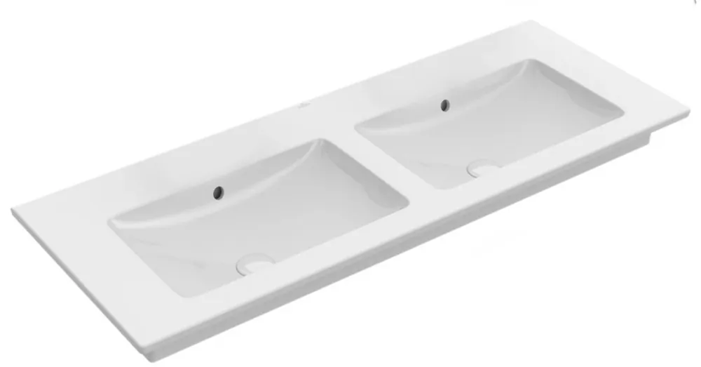 Szuper ajánlat Villeroy & Boch Venticello 130 x 50 cm-es beépíthető dupla mosdó csaplyuk nélkül CeramicPlus felülettel - 4111DJR1